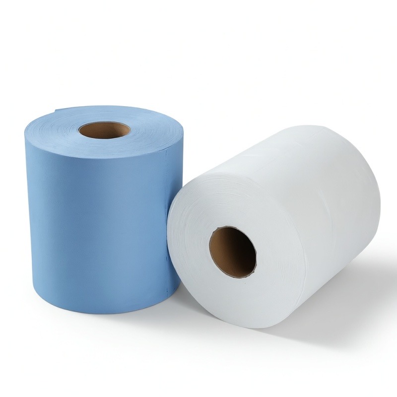 Wood pulp +polyester industrial wipes